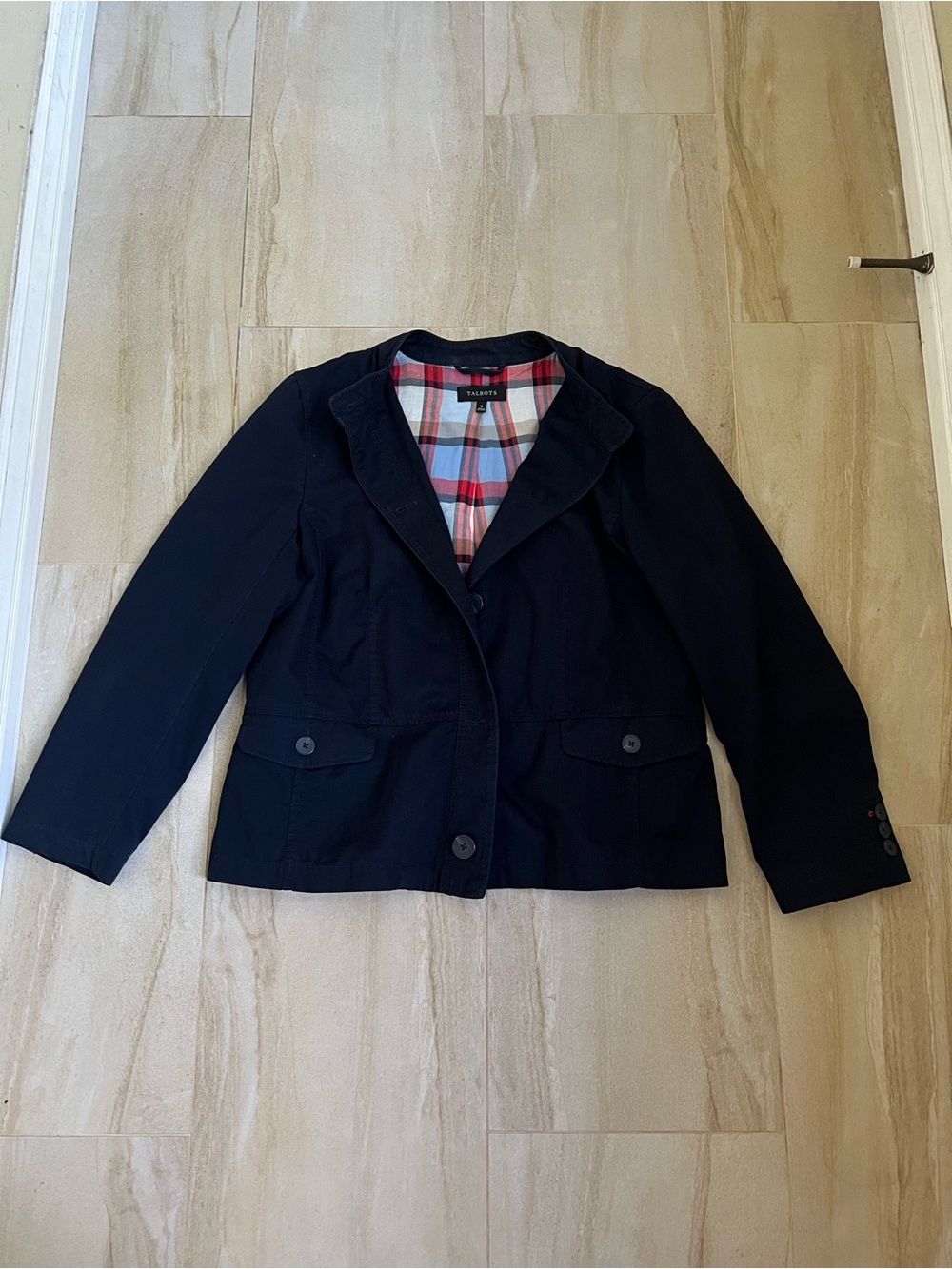 Talbots Navy Jacket with Red Plaid Lining